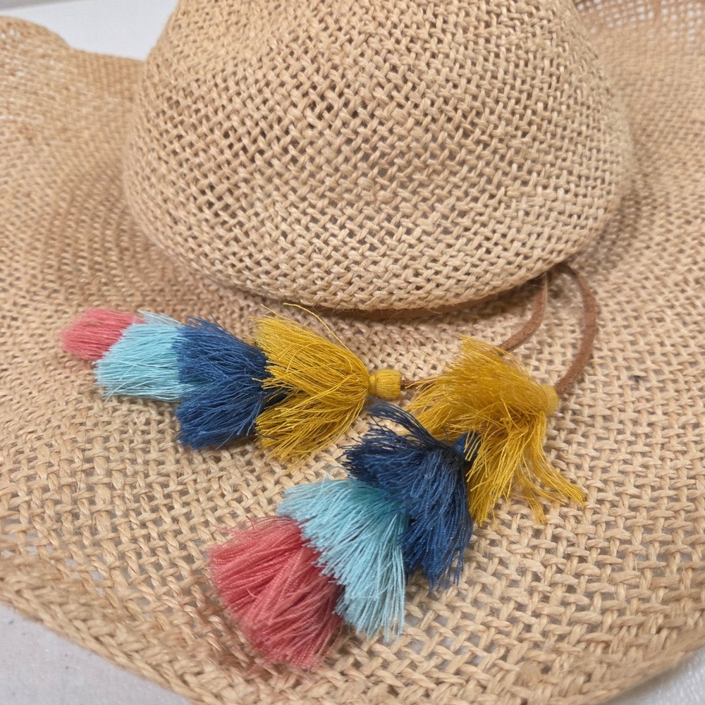 Tommy Bahama Womens Jute Floppy Sun Hat Natural Tan Multicolored Tassel One Size - Picture 2 of 5